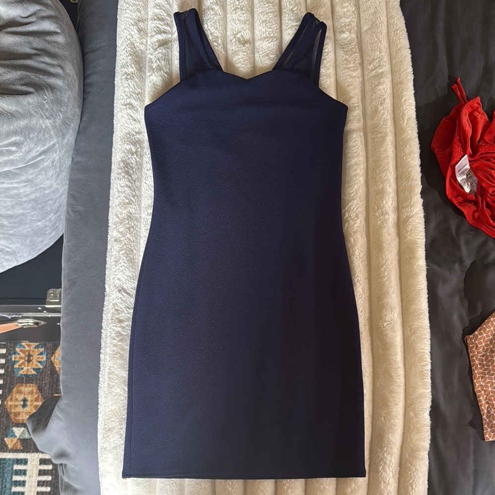 Elegant Blue Square Neck Sheath Mini Dress